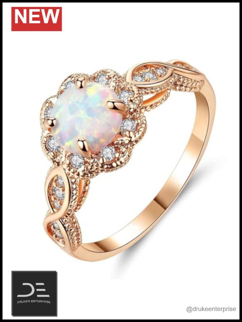 925 Sterling Silver Opal Moissanite Engagement Ring Size 7